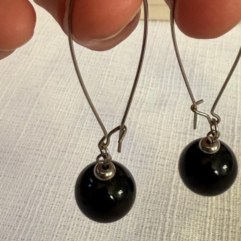 Elegant Black Onyx Drop Earrings Sterling hoops  JK